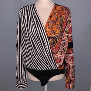 Fashion Nova mixed print stripes bodysuit